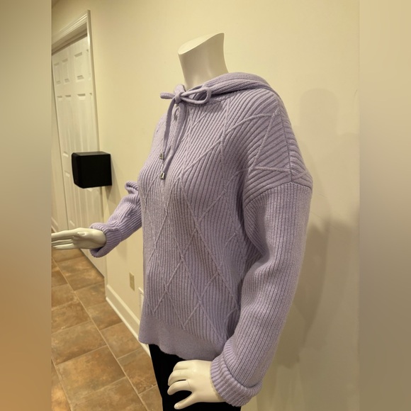 Ann Taylor Lavender Knit Diamond Pattern Ribbed Women’s Hoodie Sweater, large - Picture 6 of 11